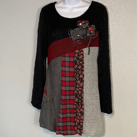 Patchwork Long Sleeve Dress - Black, Red, Gray - Picture 2 of 8